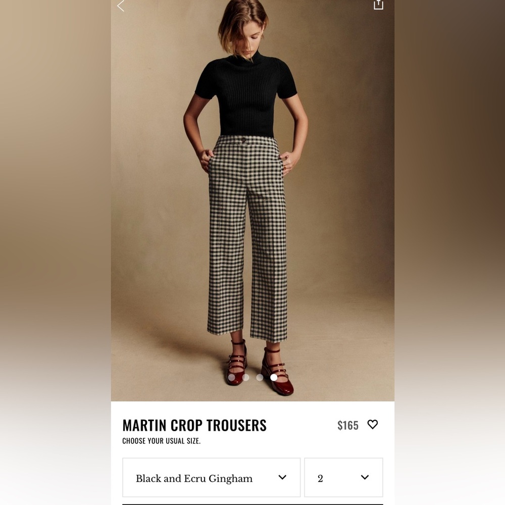Sezane Martin crop trousers in black and ecru gingham pattern 2/34